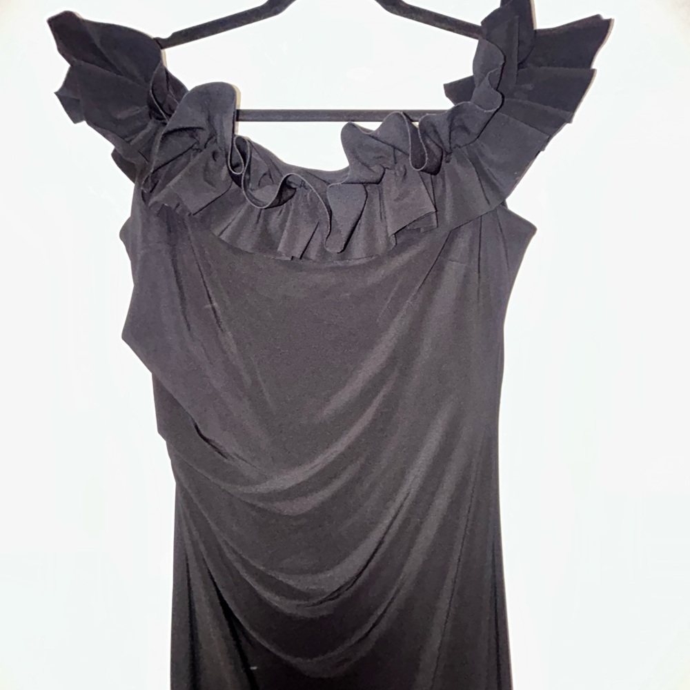 Elegant Black Ruffled Full Length Dress View 2